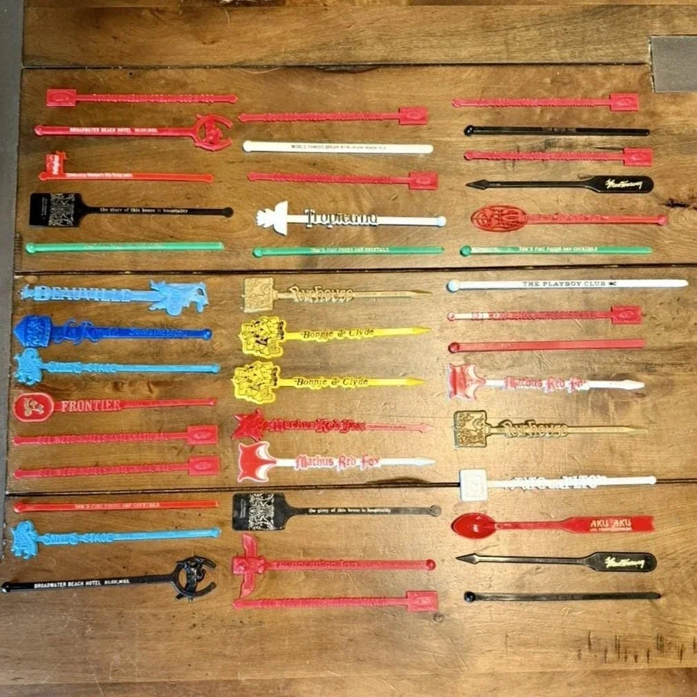 42‎ VTG Cocktail Plastic MCM Party Swizzle Sticks Restaurant Bar Club Las Vegas